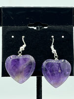 Natural Amethyst Gemstone Carved Puffed Heart Sterling Silver Dangle Earrings