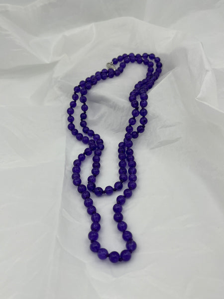 Natural Amethyst Gemstone Round 36" Long Beaded Necklace