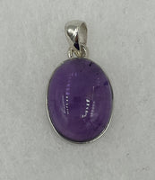 Natural Amethyst Gemstone Oval Cabochon Sterling Silver Pendant