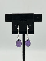 Natural Amethyst Gemstone Dainty Teardrop Sterling Silver Dangle Earrings