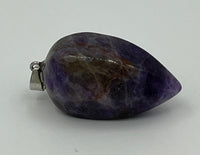 Natural Amethyst Gemstone Carved Puffed Teardrop Pendant