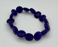 Natural Amethyst Gemstone Puffed Coins Beaded Stretch Bracelet