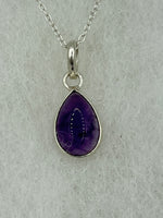 Natural Amethyst Gemstone Dainty Teardrop Cabochon Sterling Silver Pendant