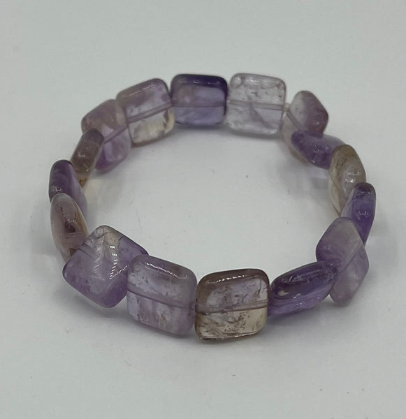 Natural Ametrine Gemstone Squares Beaded Stretch Bracelet