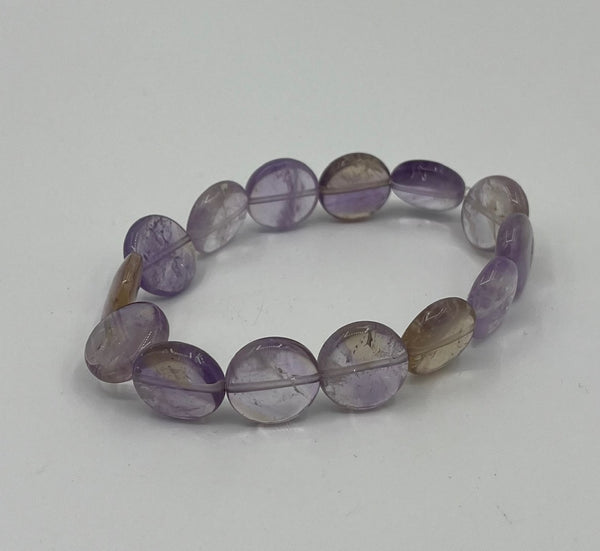 Natural Ametrine Gemstone Puffed Disk Beaded Stretch Bracelet
