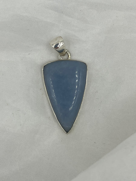 Natural Angelite Gemstone Sterling Silver Triangle Pendant