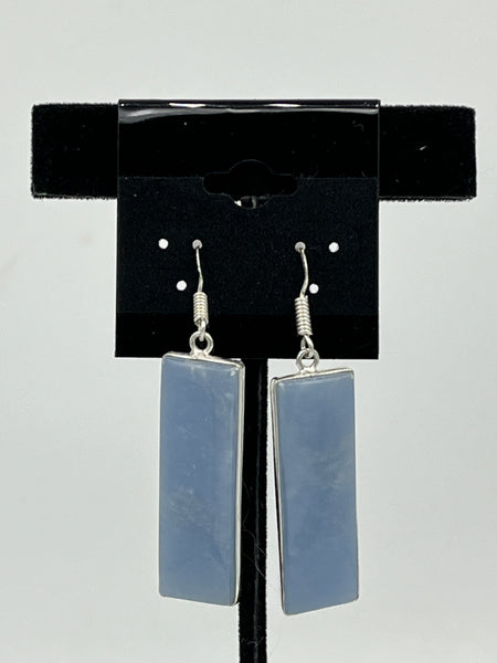 Natural Angelite Gemstone Long Rectangle Sterling Silver Dangle Earrings