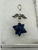 Natural Lapis Gemstone and Silvertone Angel Star Pendant