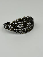 Wide Brass Metal Cuff Bangle Bracelet with Filligreed Flowers