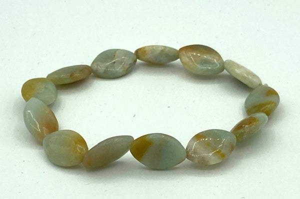 Natural Apatite Gemstone Pointed Oval Beaded Stretch Bracelet