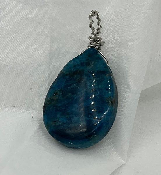 Natural Apatite Gemstone Carved Puffed Teardrop Pendant