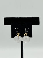 Natural Clear Quartz Gemstone 3D Carved Apple Sterling Silver Dangle Earrings