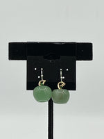 Natural Green Aventurine Gemstone 3D Apple Sterling Silver Dangle Earrings
