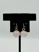 Natural Rose Quartz Gemstone 3D Carved Apple Sterling Silver Dangle Earrings