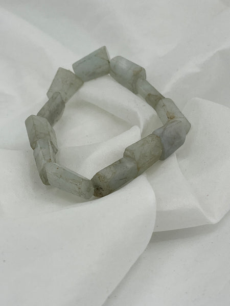 Natural Aquamarine Gemstone Beveled Trapezoids Beaded Stretch Bracelet