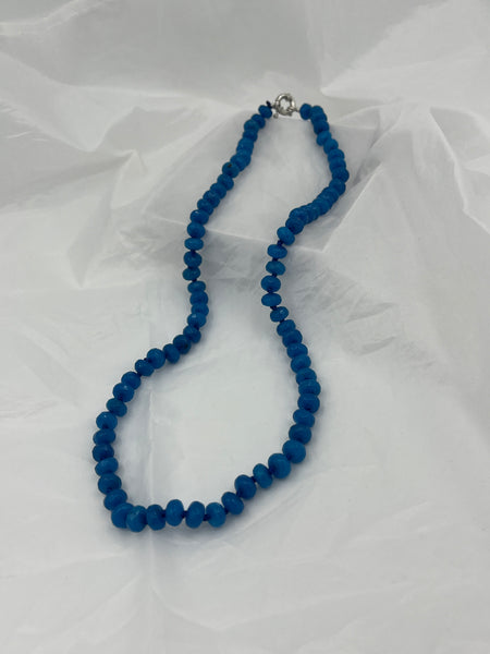 Natural Aquamarine Gemstone Faceted Rondelles Beaded Necklace