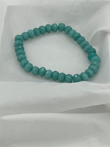 Natural Aquamarine Gemstone Faceted Rondelles Beaded Stretch Bracelet