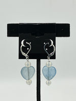 Natural Aquamarine Gemstone Round and Heart Sterling Silver Leverback Earrings