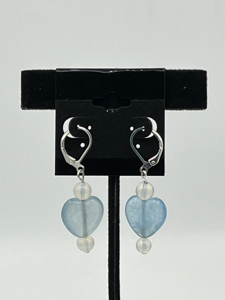 Natural Aquamarine Gemstone Round and Heart Sterling Silver Leverback Earrings
