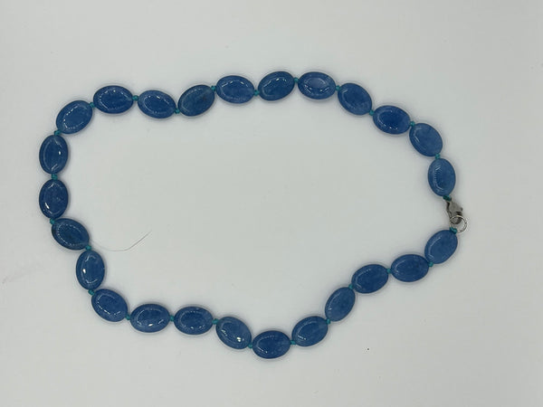 Natural Aquamarine Gemstone Ovals Beaded Necklace