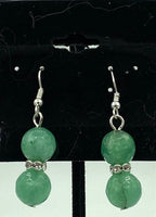 Natural Green Aventurine Gemstone Faceted Beaded Sterling Silver Dangle Earrings