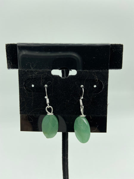Natural Green Aventurine Gemstone Faceted Oval Sterling Silver Dangle Earrings