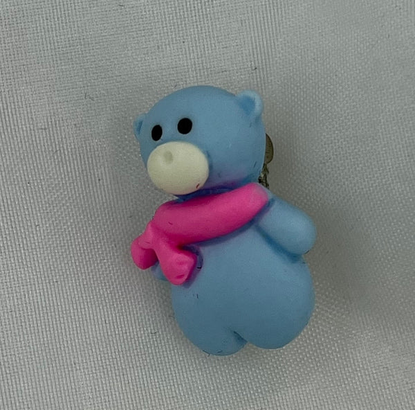 Cute Small Plastic Blue Christmas Teddy Bear Pin Brooch with Red Scarf