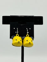 Yellow & Black Enameled Metal 3D Dog Jingle Bell Sterling Silver Dangle Earrings