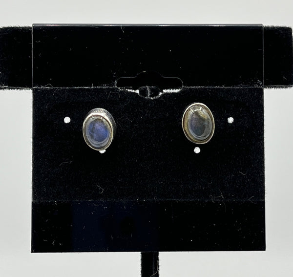 Natural Black Ethiopian Opal Gemstone Sterling Silver Oval Stud Earrings