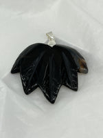 Natural Black Agate Gemstone Large Carved Leaf Pendant