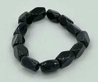 Natural Black Agate Gemstone Faceted Nuggets Beaded Stretch Bracelet