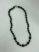 Natural Black Agate Gemstone Oval and Rice Beaded Necklace