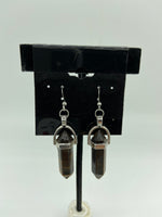 Natural Black Agate Gemstone Point Sterling Silver Dangle Earrings