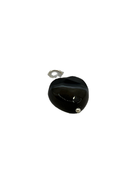 Natural Black Agate Gemstone Small Faceted Puffed Heart Pendant