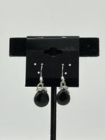 Natural Black Agate Gemstone Teardrops Beaded Sterling Silver Dangle Earrings