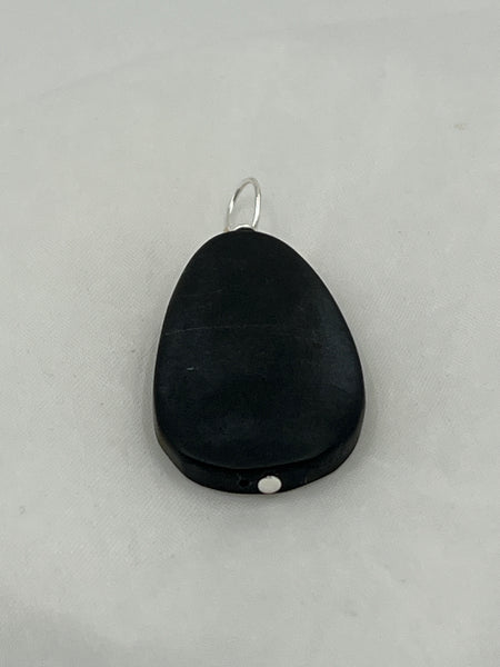 Natural Matte Black Onyx Gemstone Carved Flat Teardrop Pendant