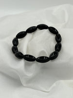 Natural Black Onyx Gemstone Faceted Rice Beaded Stretch Bracelet