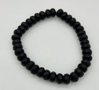 Natural Black Onyx Gemstone Faceted Rondelles Beaded Stretch Bracelet