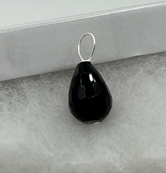 Natural Black Onyx Gemstone Small Faceted Teardrop Pendant