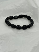 Natural Black Onyx Gemstone Faceted Small Ovals Beaded Stretch Bracelet