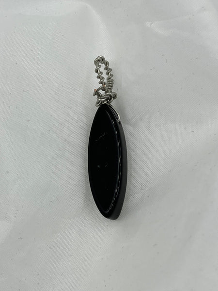 Natural Black Onyx Gemstone Small Pointed Oval Pendant