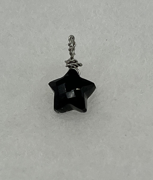 Natural Black Onyx Gemstone Small Faceted Carved Star Pendant