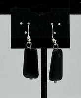 Natural Black Onyx Gemstone Trapezoid Beaded Sterling Silver Dangle Earrings