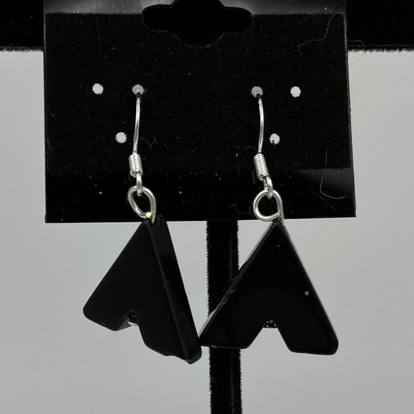 Natural Black Onyx Gemstone Triangles Beaded Sterling Silver Dangle Earrings