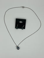 Natural Black Pearl Gemstone Pendant on Chain and Dangle Earrings Set