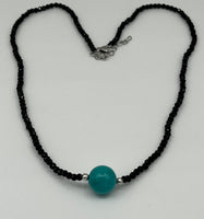 Natural Black Spinel and Turquoise Gemstone Round Beaded Adjustable Necklace