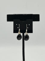 Natural Black Spinel Gemstone Teardrop Beaded Sterling Silver Dangle Earrings