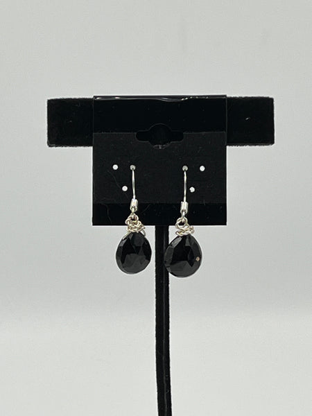 Natural Black Spinel Gemstone Teardrop Beaded Sterling Silver Dangle Earrings