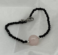 Natural Black Spinel and Rose Quartz Gemstone Round Beaded Adjustable Bracelet