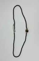 Natural Black Spinel and Tiger Eye Gemstone Round Beaded Adjustable Necklace